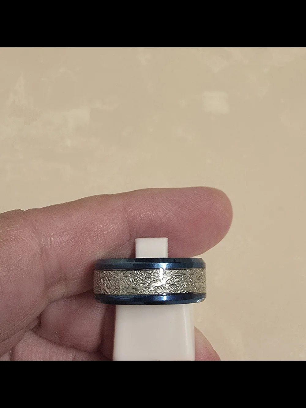 Men's Blue and Brushed Silver Ring Band - Size 7
